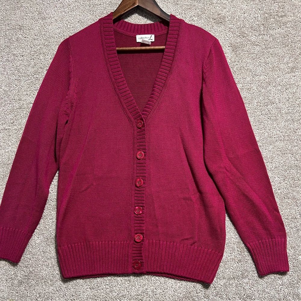 Collection L Woman’s Burgundy Button Front Sweater Cardigan Size 6